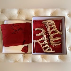 Christian Louboutin Amazoubille 120 Nappa Nude w/ Rose Gold Studs- Size 37.5